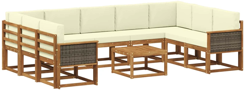 Lauko sofos komplektas 10 vnt. 9 vietos Natūralus ir grietinėlė
