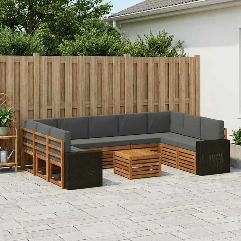 Lauko sofos komplektas 10 vnt. 9 vietos Natūralus ir antracitas