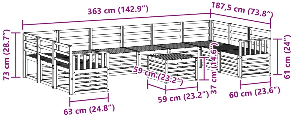 Lauko sofos komplektas 11 vnt. Balta Kietos akacijos mediena
