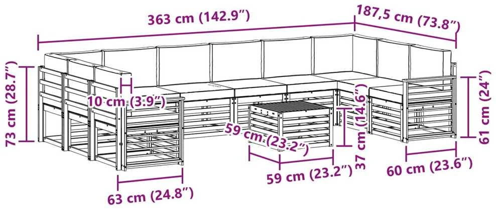 Lauko sofos komplektas 11 vnt. Balta ir kreminė Poliesteris