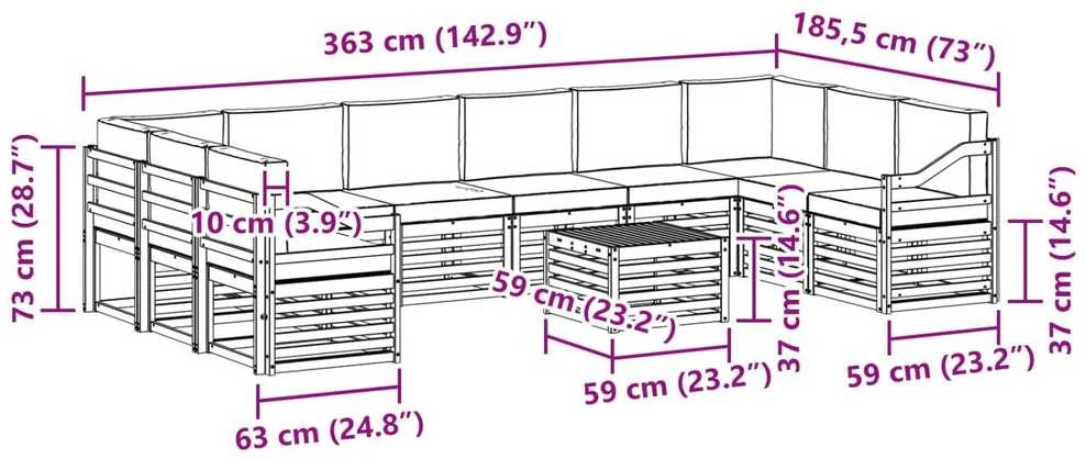 Lauko sofos komplektas 11 vnt. Balta ir kreminė Poliesteris