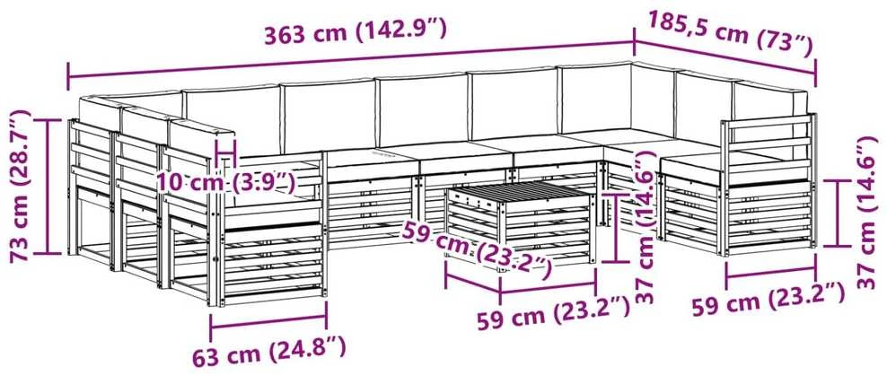 Lauko sofos komplektas 11 vnt. Balta ir kreminė Poliesteris