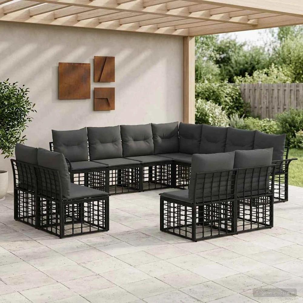 Lauko sofos komplektas 11 vnt. Juoda ir tamsiai pilka