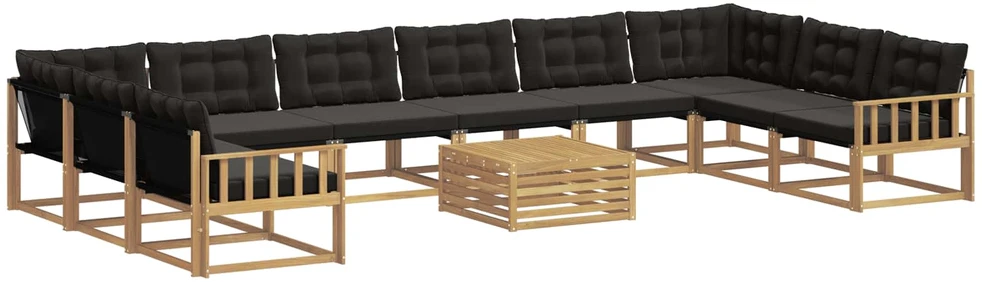 Lauko sofos komplektas 11 vnt. 10 vietos Balta ir juoda