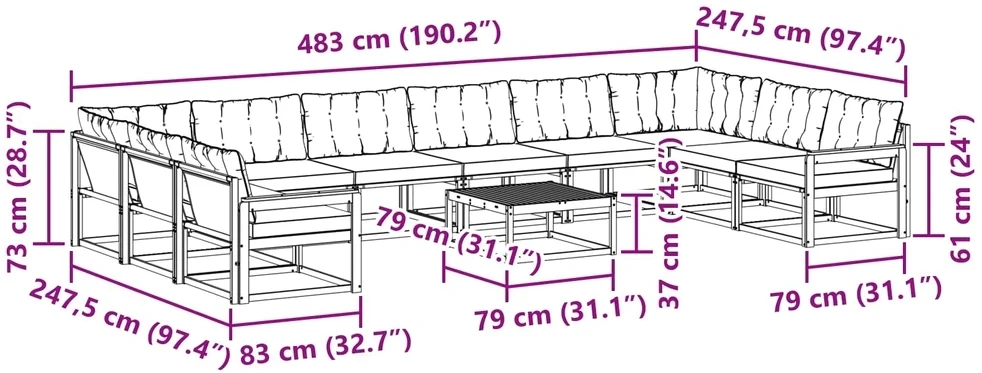 Lauko sofos komplektas 11 vnt. 10 vietos Balta ir kreminė