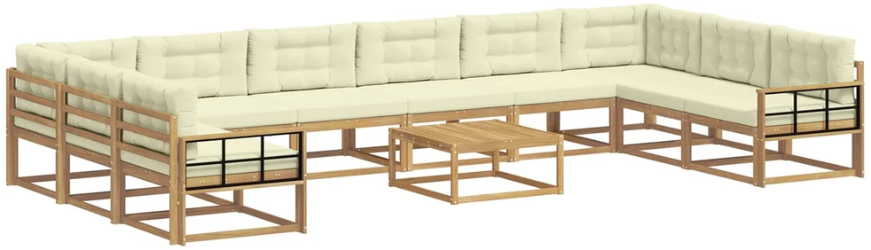Lauko sofos komplektas 11 vnt. 10 vietos Balta ir kreminė