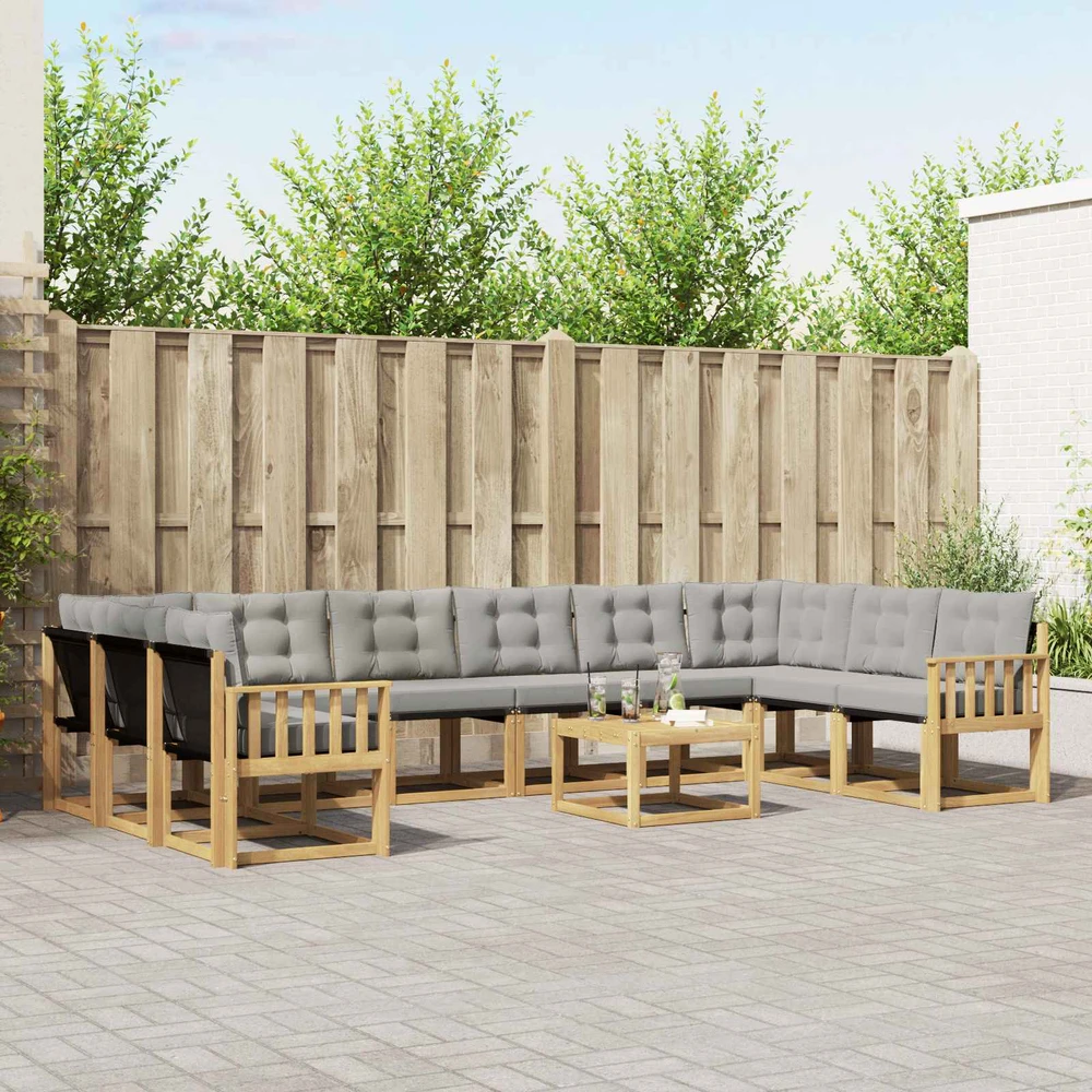 Lauko sofos komplektas 11 vnt. Balta ir šviesiai pilka