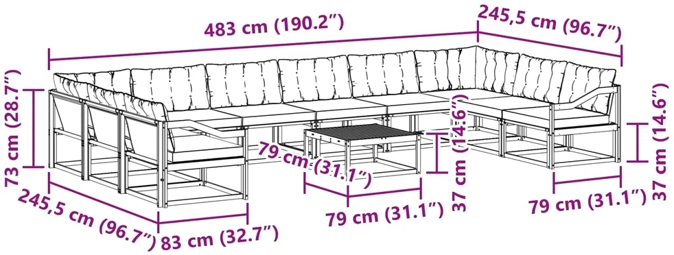 Lauko sofos komplektas 11 vnt. 10 vietos Balta ir kreminė