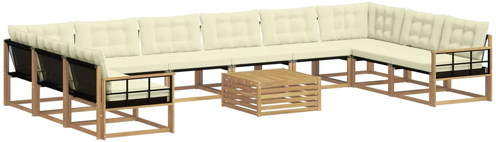 Lauko sofos komplektas 11 vnt. 10 vietos Balta ir kreminė
