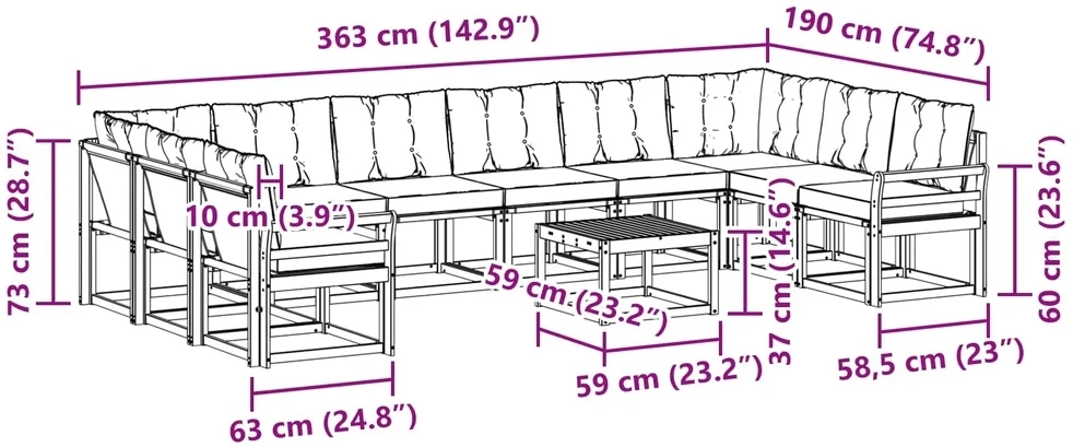 Lauko sofos komplektas 11 vnt. 10 vietos Balta ir kreminė