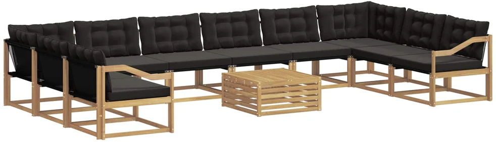 Lauko sofos komplektas 11 vnt. 10 vietos Balta ir juoda