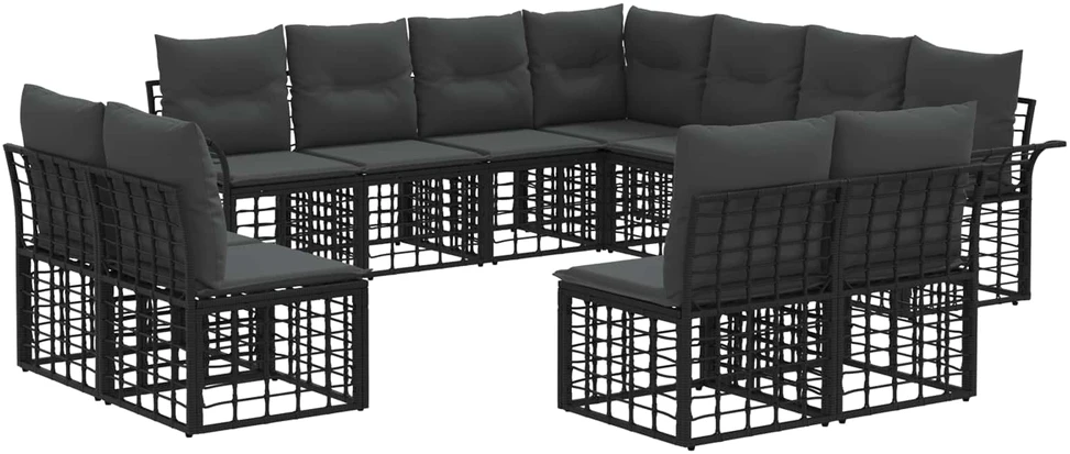 Lauko sofos komplektas 11 vnt. Juoda ir tamsiai pilka