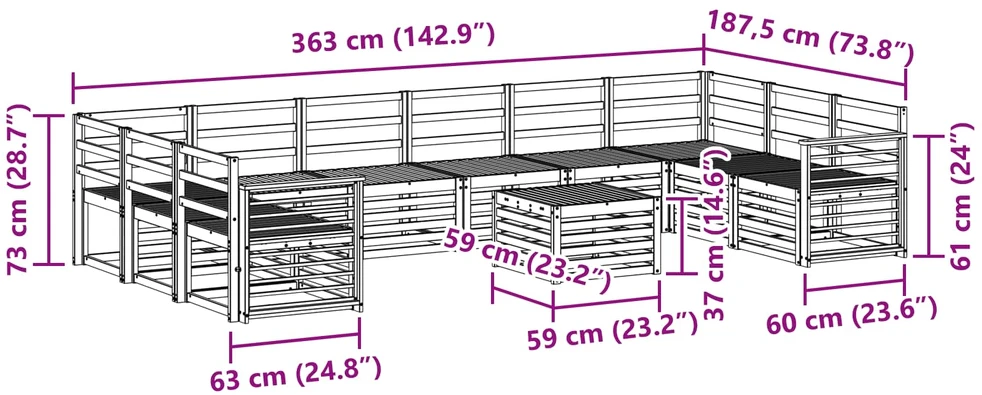 Lauko sofos komplektas 11 vnt. Natūrali