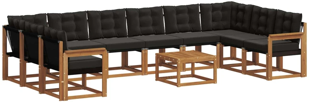 Lauko sofos komplektas 11 vnt. Natūrali ir juoda