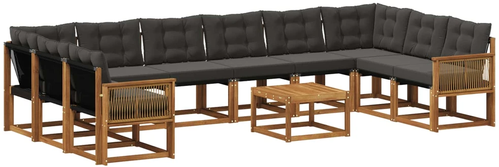Lauko sofos komplektas 11 vnt. Natūrali ir juoda