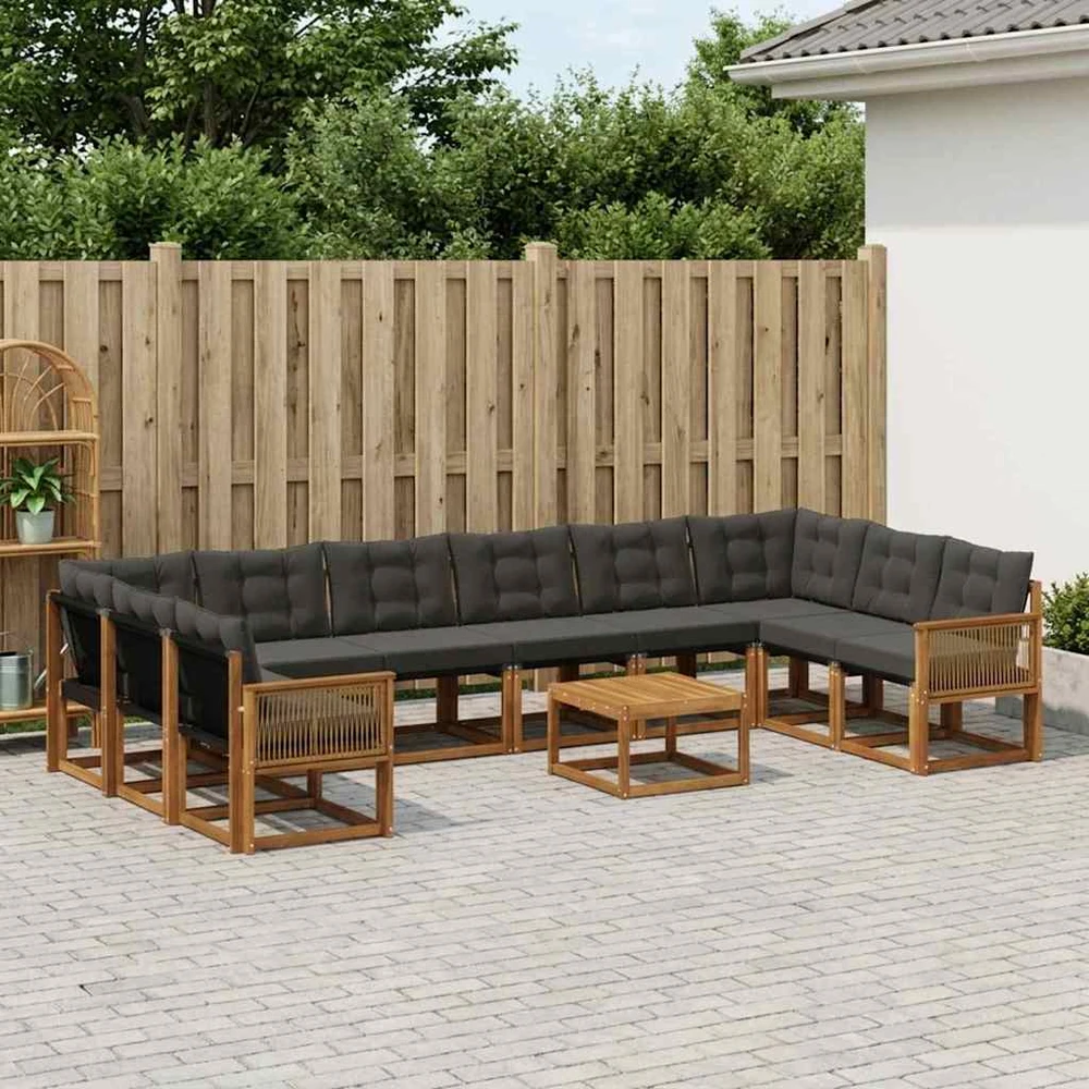 Lauko sofos komplektas 11 vnt. Natūrali ir juoda