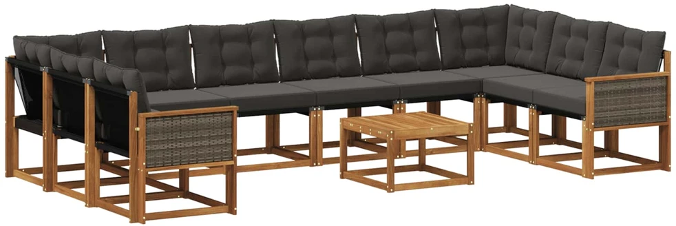 Lauko sofos komplektas 11 vnt. Natūrali ir juoda