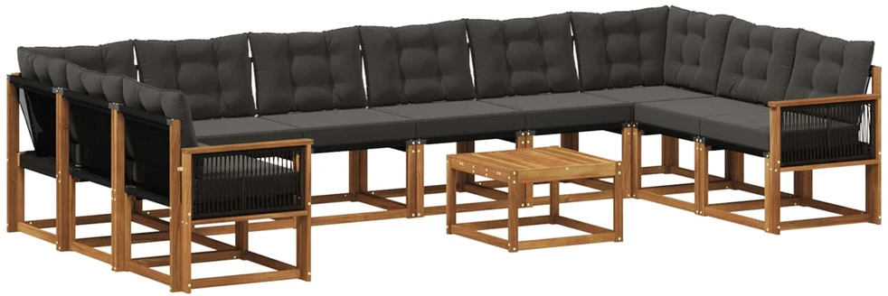 Lauko sofos komplektas 11 vnt. Natūrali ir juoda