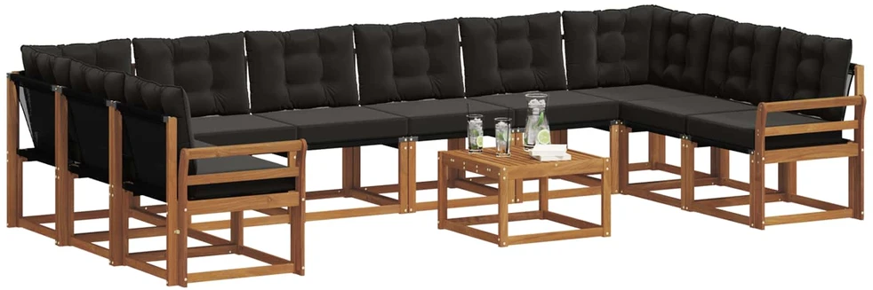 Lauko sofos komplektas 11 vnt. Natūrali ir juoda