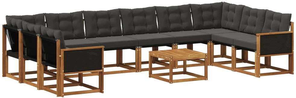 Lauko sofos komplektas 11 vnt. Natūrali ir juoda
