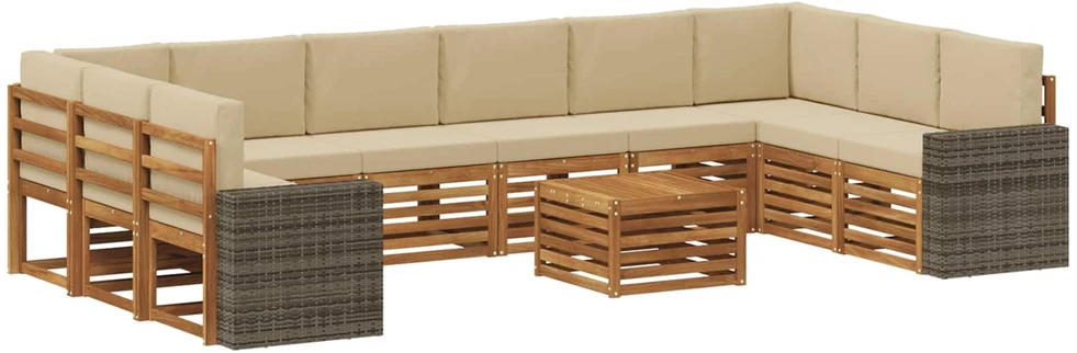 Lauko sofos komplektas 11 vnt. 10 vietos Natūralus ir bežinis