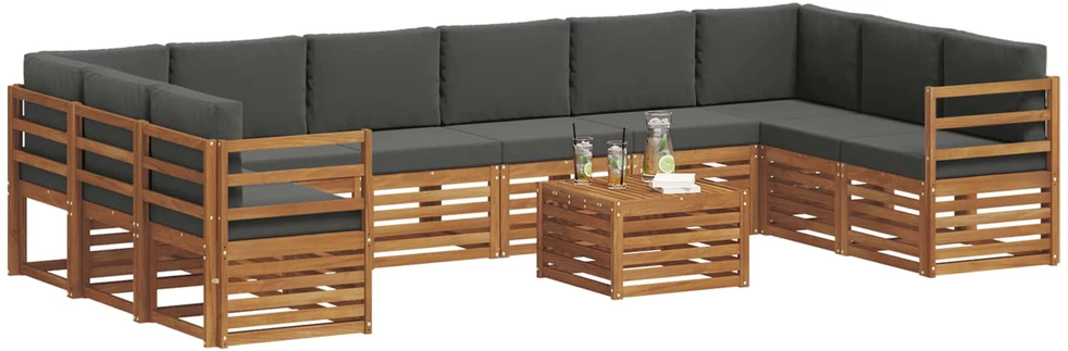 Lauko sofos komplektas 11 vnt. Natūralus ir antracitas