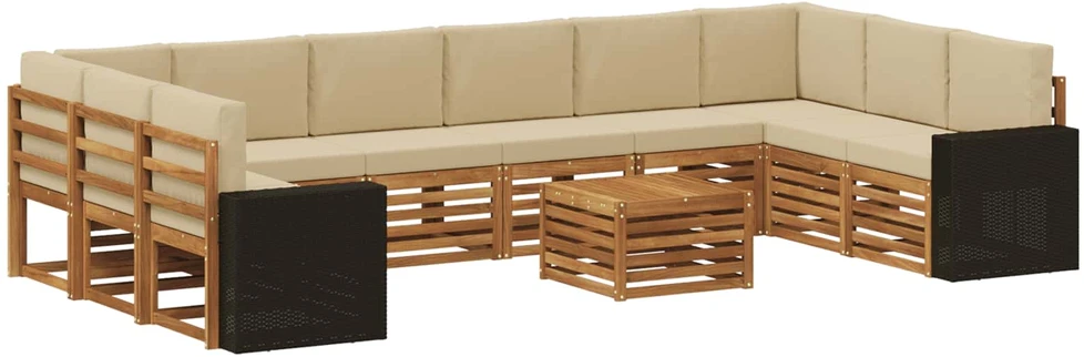 Lauko sofos komplektas 11 vnt. 10 vietos Natūralus ir bežinis