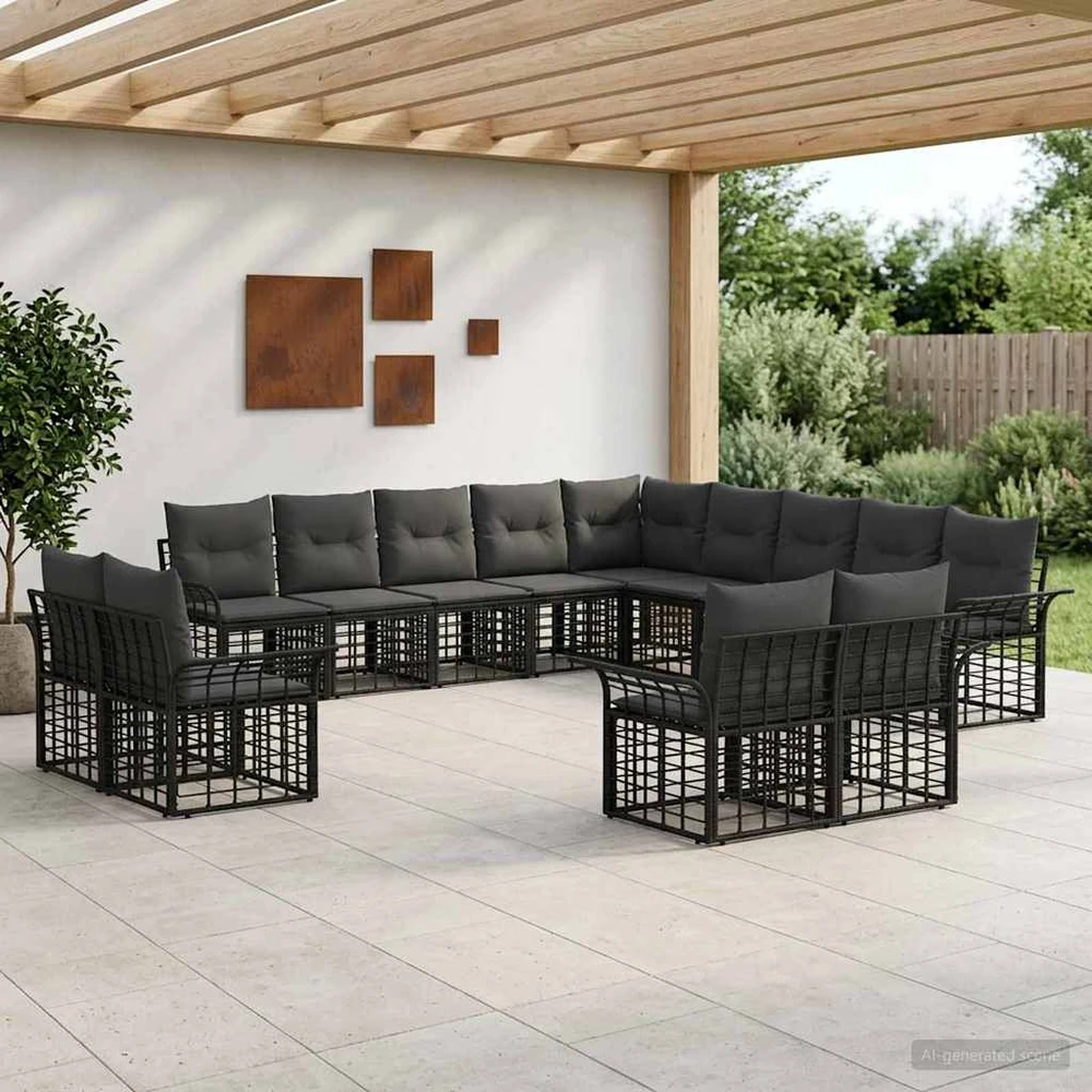 Lauko sofos komplektas 13 vnt. Juoda ir tamsiai pilka