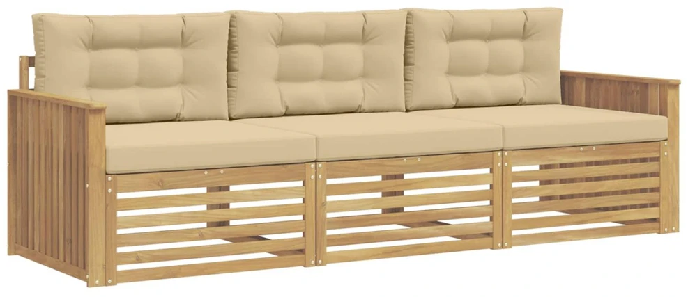 Lauko sofos komplektas 3 vnt. Balta ir kreminė