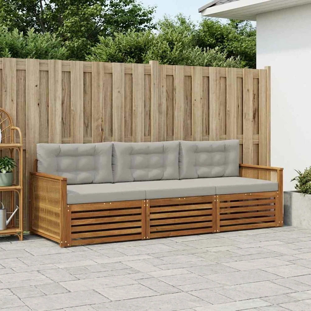 Lauko sofos komplektas 3 vnt. Natūrali ir šviesiai pilka