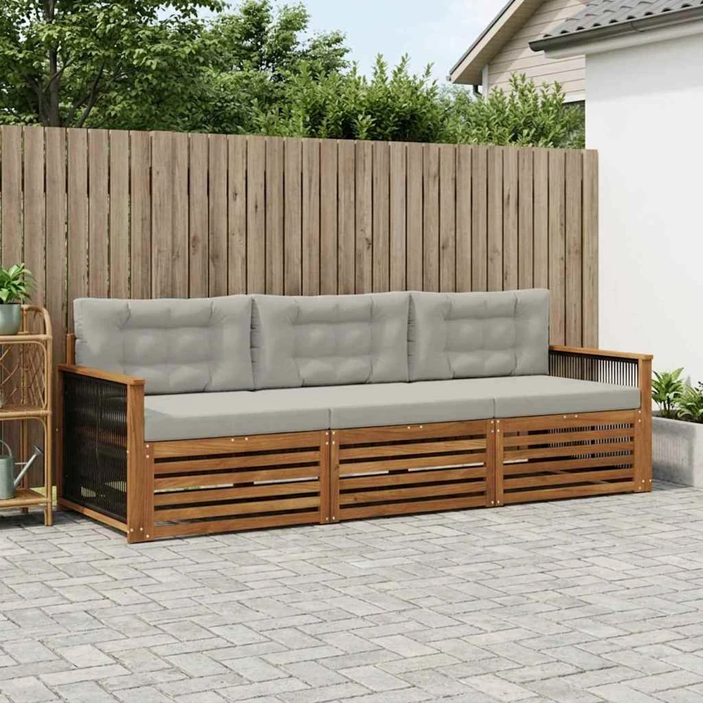 Lauko sofos komplektas 3 vnt. Natūrali ir šviesiai pilka