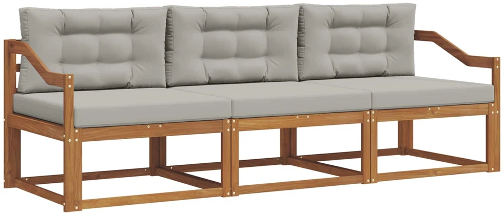 Lauko sofos komplektas 3 vnt. Natūrali ir šviesiai pilka