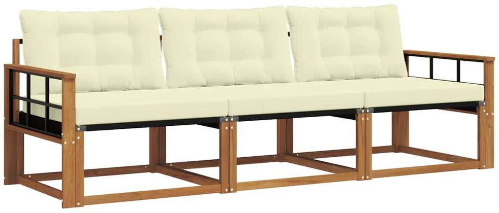 Lauko sofos komplektas 3 vnt. Natūralus ir grietinėlė