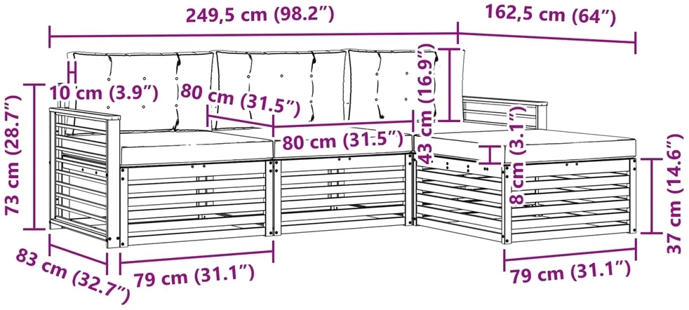 Lauko sofos komplektas 4 vnt. Balta ir antracito Poliesteris