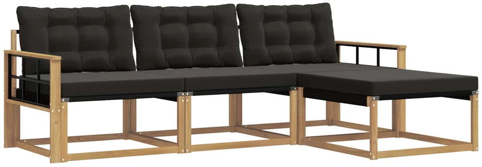 Lauko sofos komplektas 4 vnt. 4 vietos Balta ir juoda