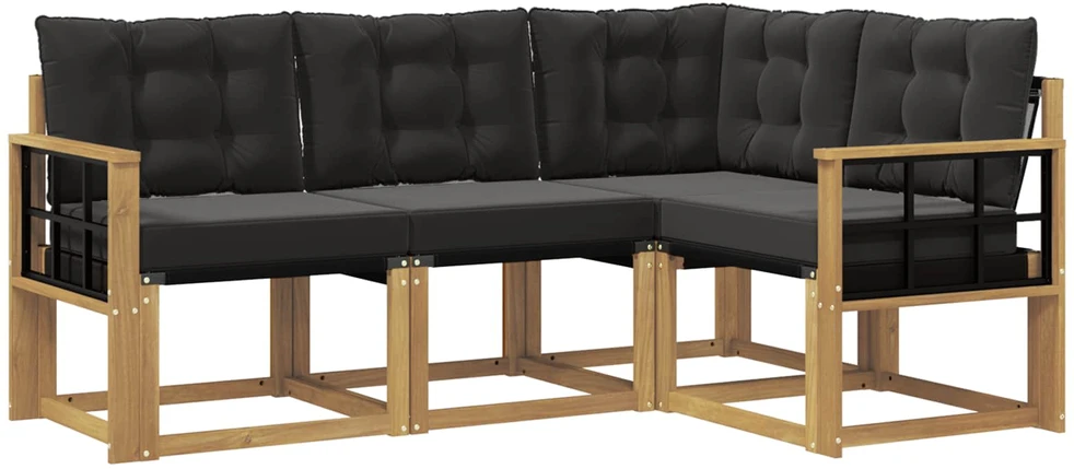 Lauko sofos komplektas 4 vnt. 4 vietos Balta ir juoda