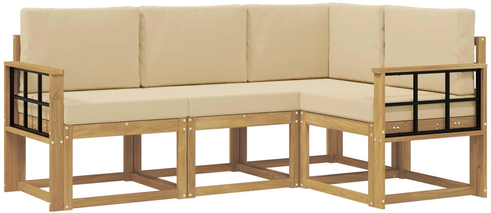 Lauko sofos komplektas 4 vnt. Balta ir kreminė