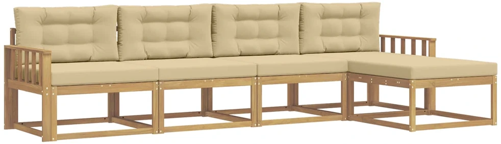 Lauko sofos komplektas 5 vnt. 5 vietos Balta ir kreminė