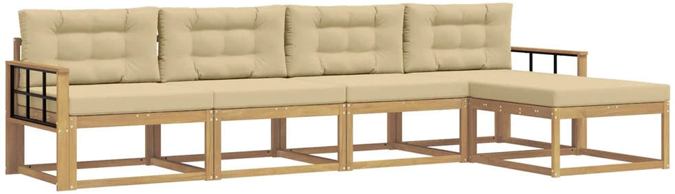 Lauko sofos komplektas 5 vnt. 5 vietos Balta ir kreminė