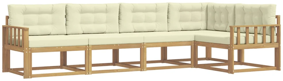 Lauko sofos komplektas 5 vnt. 5 vietos Balta ir kreminė