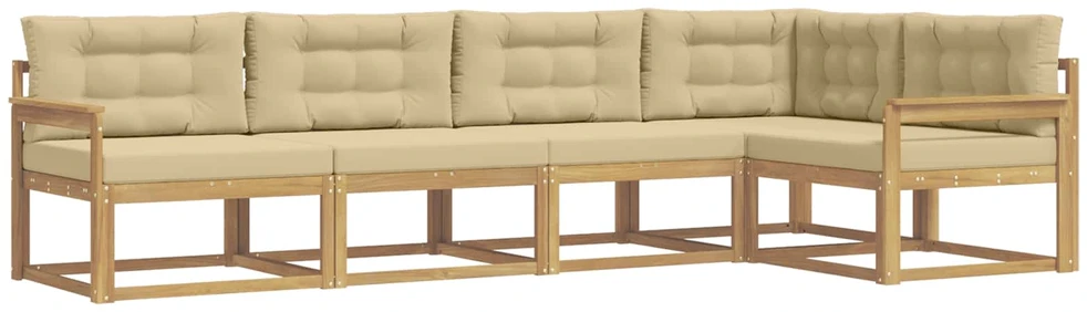 Lauko sofos komplektas 5 vnt. 5 vietos Balta ir kreminė