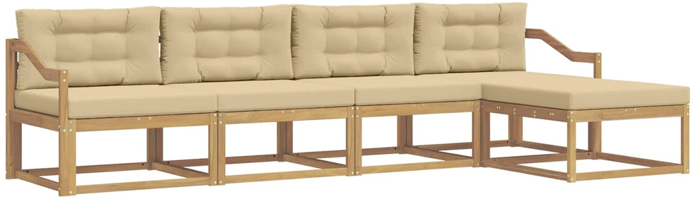 Lauko sofos komplektas 5 vnt. 5 vietos Balta ir kreminė