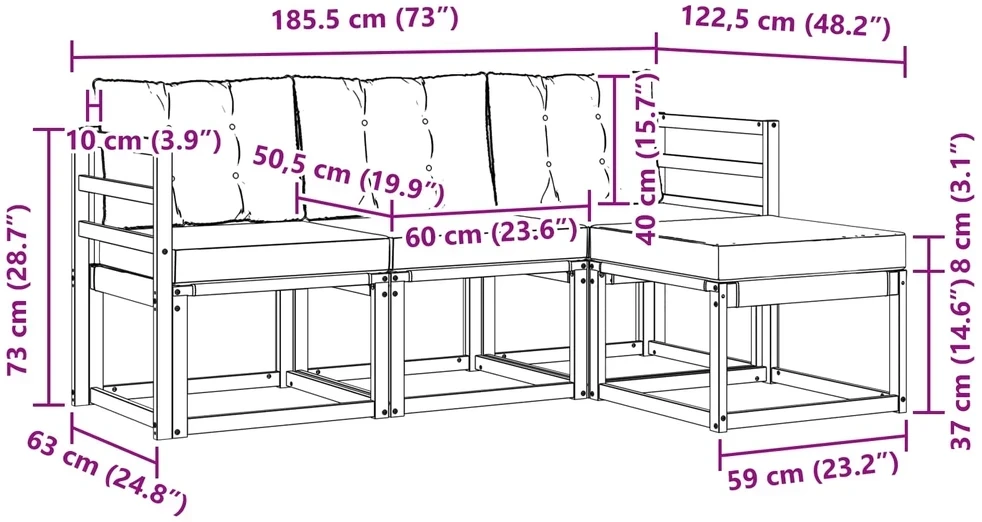 Lauko sofos komplektas 4 vnt. 4 vietos Balta ir kreminė