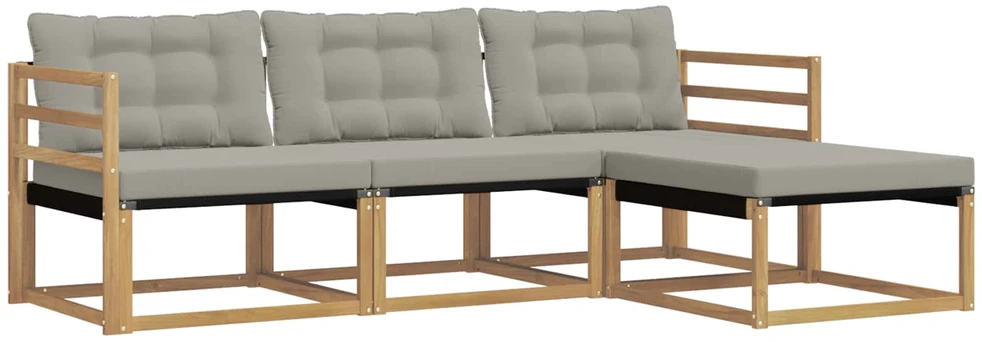 Lauko sofos komplektas 4 vnt. 4 vietos Balta ir šviesiai pilka