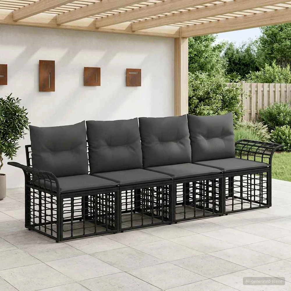 Lauko sofos komplektas 4 vnt. Juoda ir tamsiai pilka