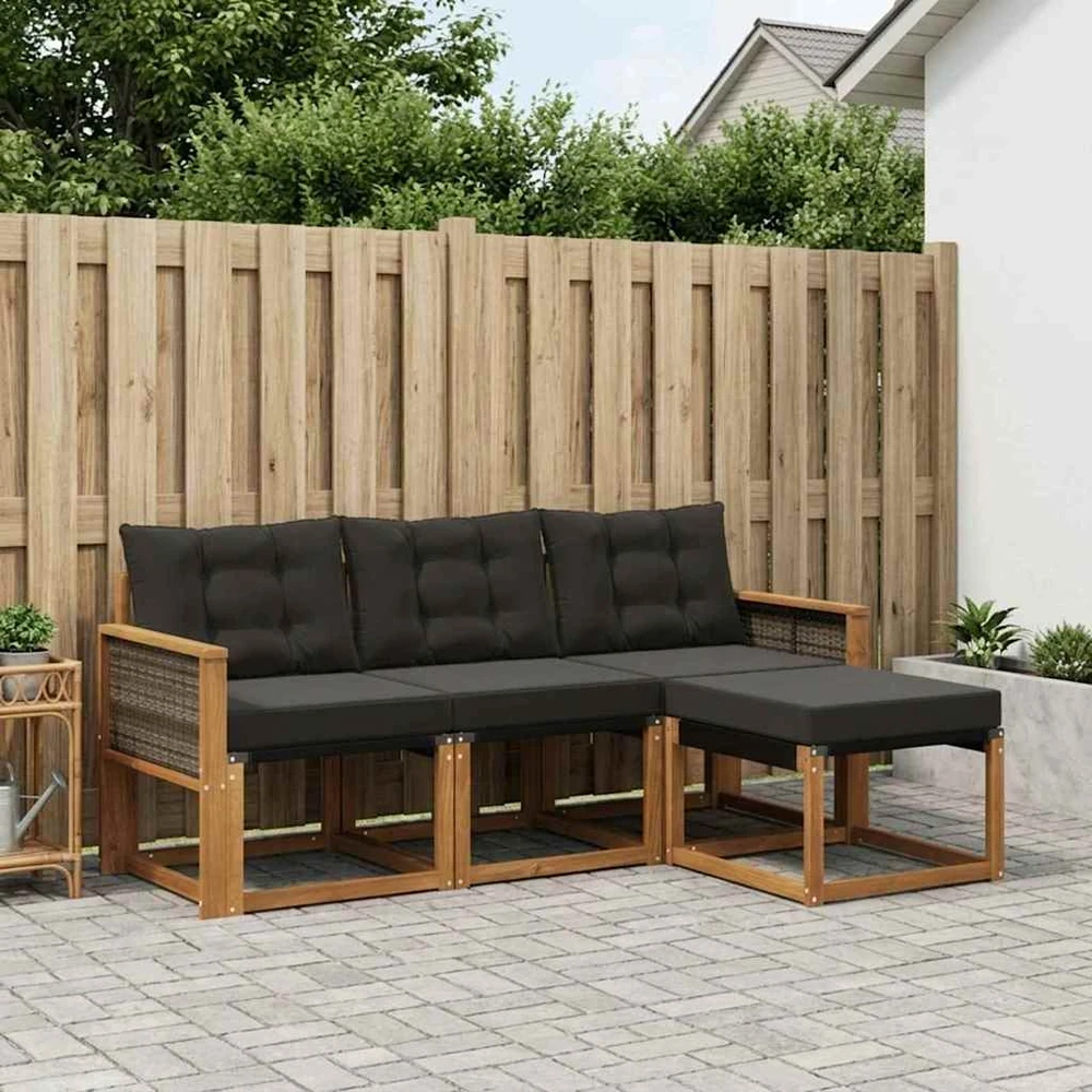 Lauko sofos komplektas 4 vnt. 4 vietos Natūrali ir juoda