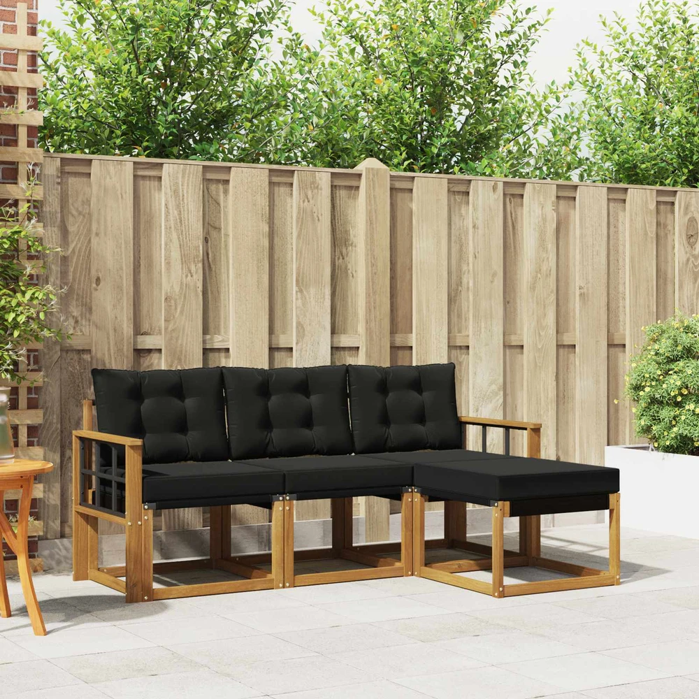 Lauko sofos komplektas 4 vnt. Natūrali ir juoda
