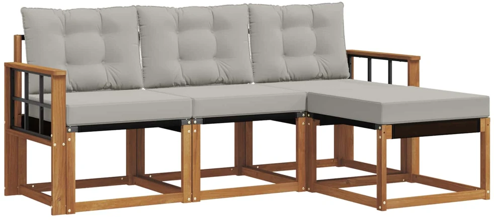 Lauko sofos komplektas 4 vnt. Natūrali ir šviesiai pilka