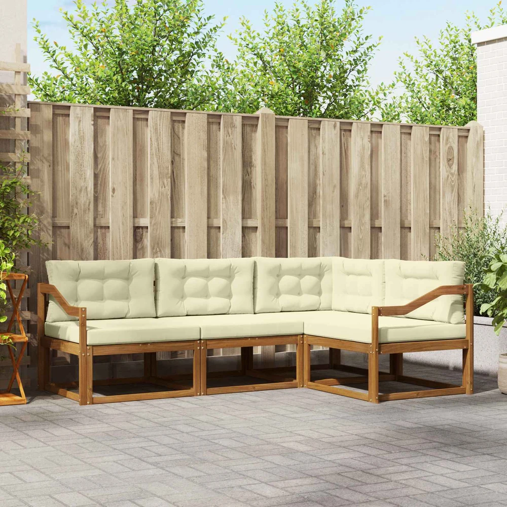 Lauko sofos komplektas 4 vnt. Natūralus ir grietinėlė