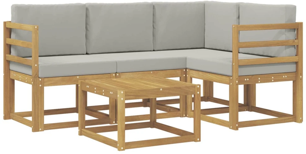 Lauko sofos komplektas 5 vnt. Balta ir šviesiai pilka